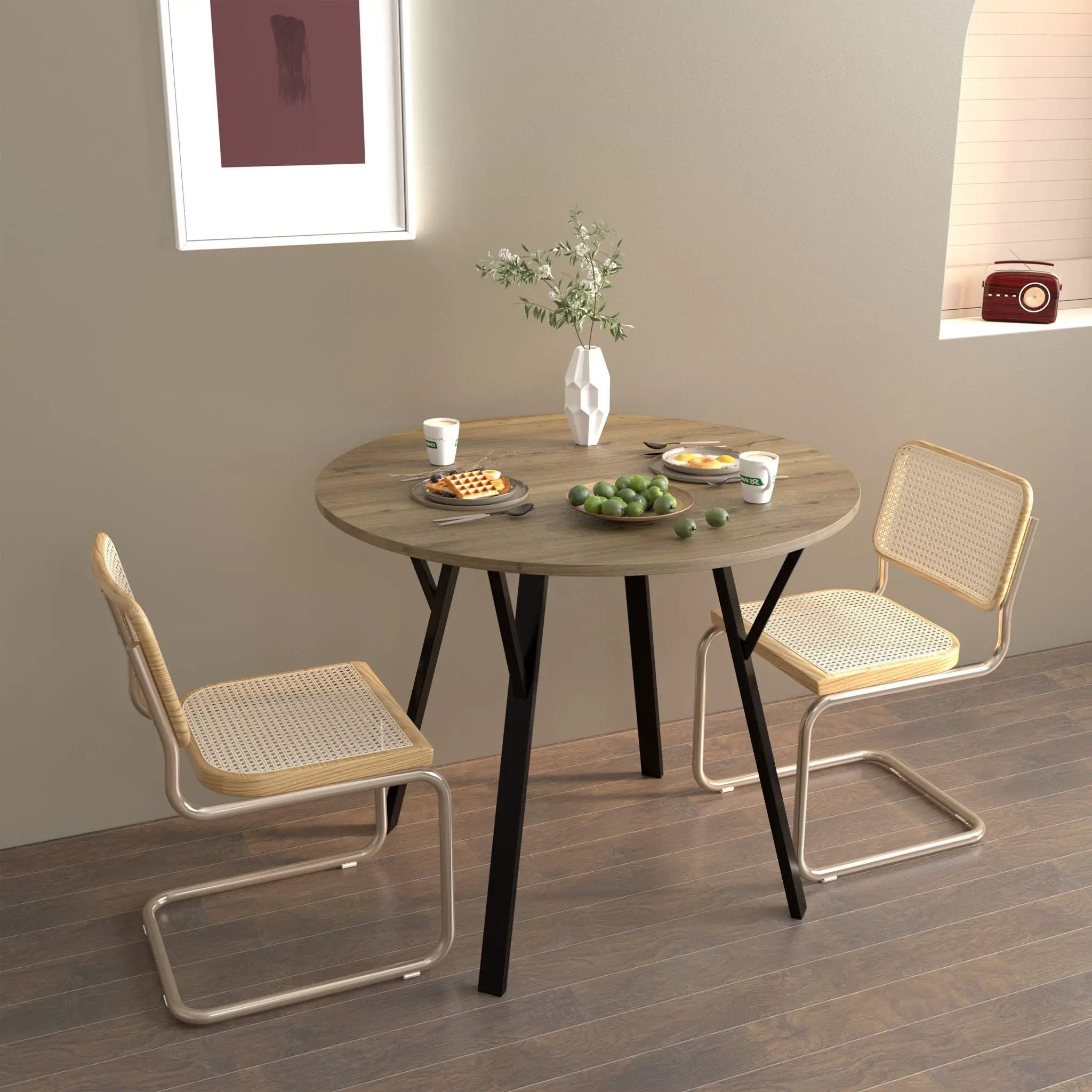 Round Dining Table, For 2 - 4 People - Rustic Brown by Unique Piece Furniture