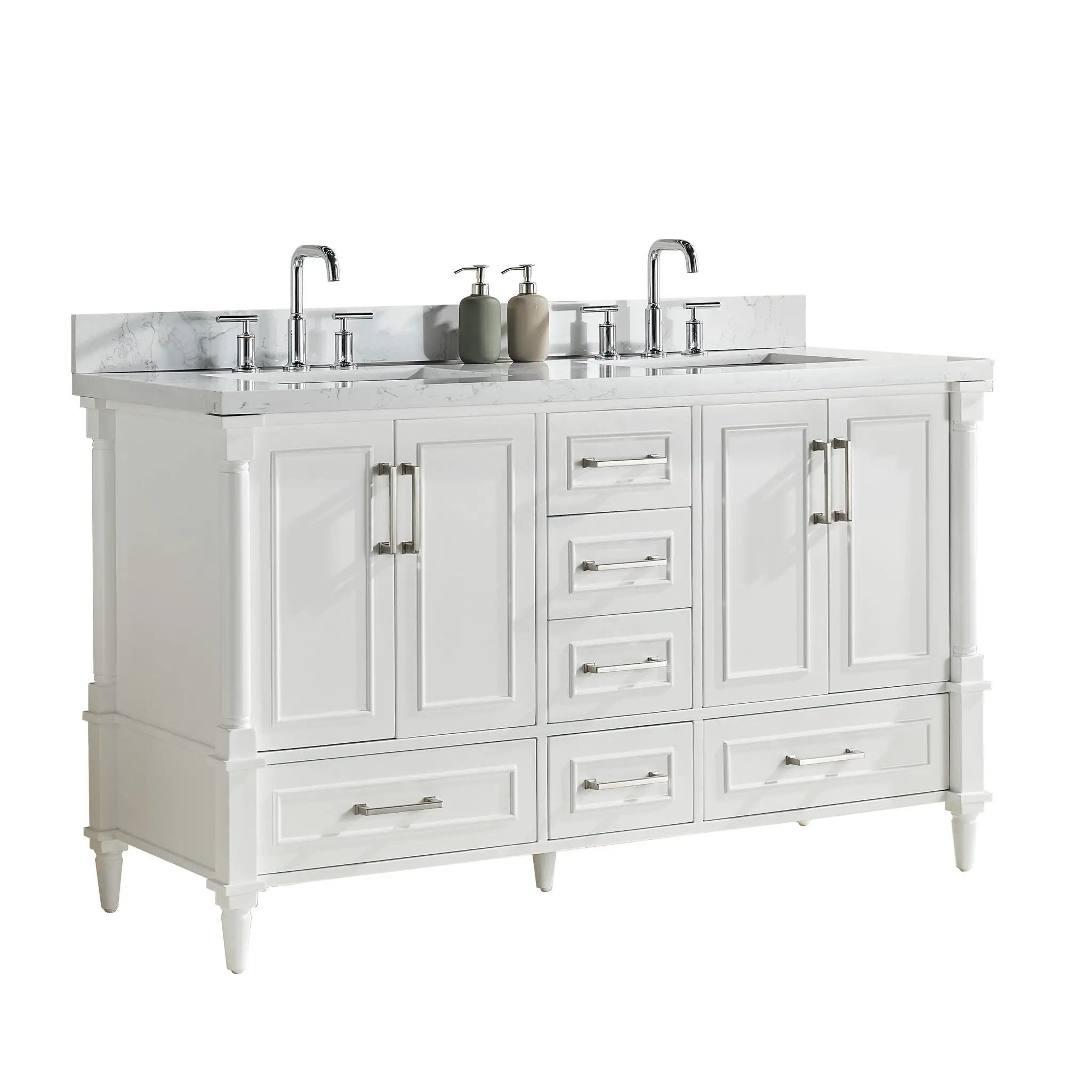 Freestanding Double Bathroom Vanity With Extra Black Handles - White by HouseOfZazla