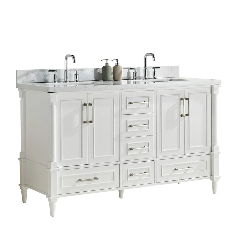 Freestanding Double Bathroom Vanity With Extra Black Handles - White by HouseOfZazla