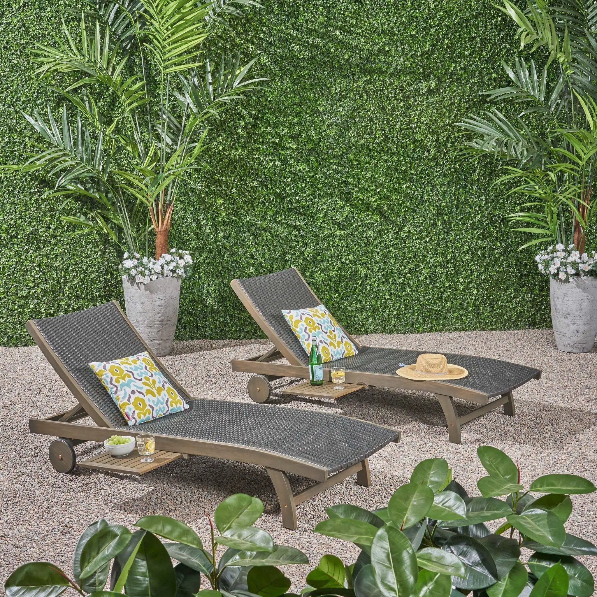 Outdoor Chaise Lounge with Pull-Out Tray and Wicker Seat - Gray by HouseOfZazla