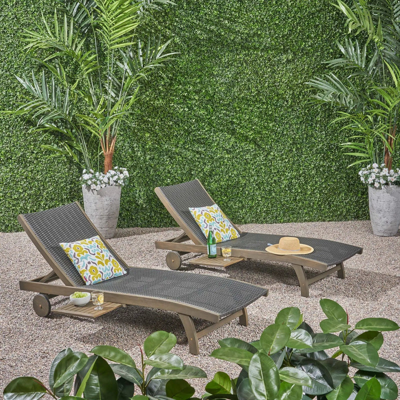 Outdoor Chaise Lounge with Pull-Out Tray and Wicker Seat - Gray by HouseOfZazla