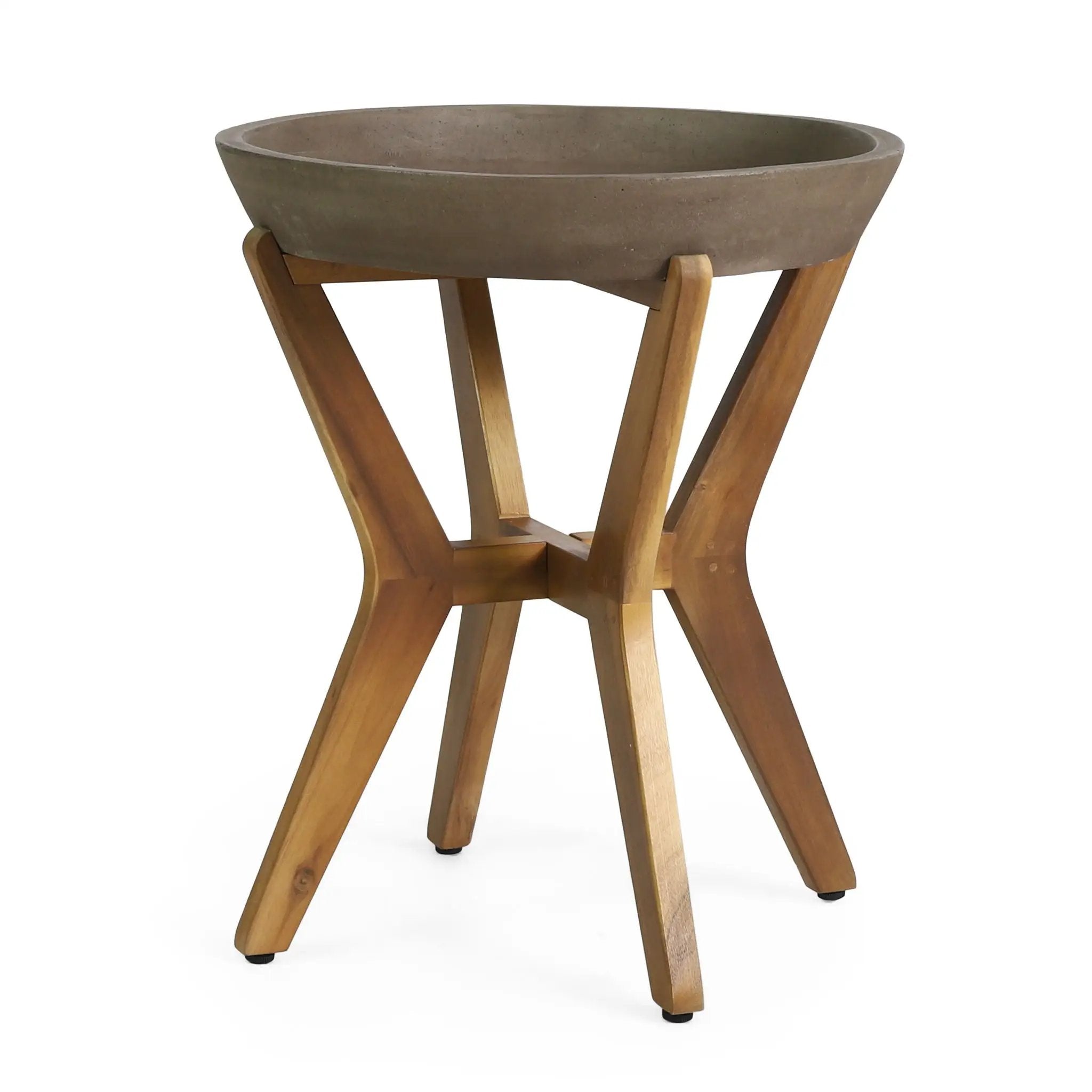 Yukon Contemporary Side Table with Lightweight Concrete Top and Acacia Wood Frame - Gray by HouseOfZazla