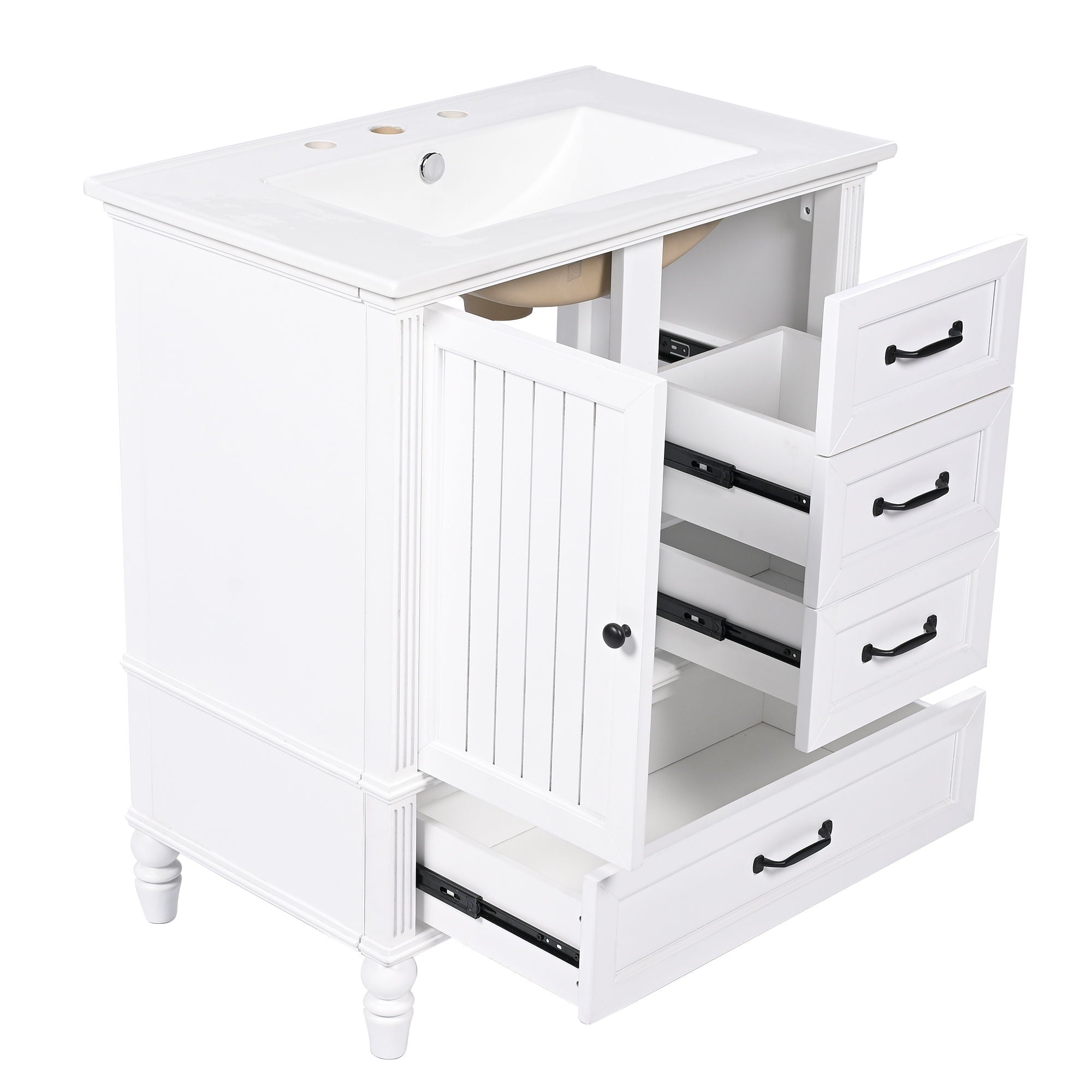 30" Bathroom Vanity With Sink, 3 Drawers, Adjustable Feet