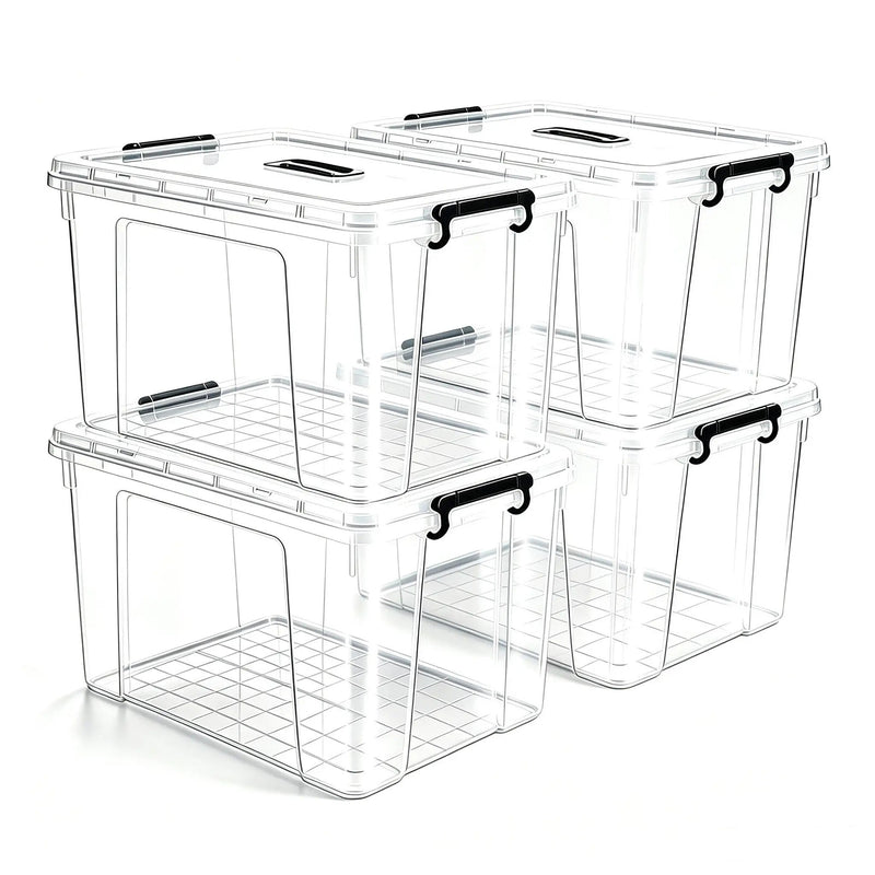 4 Pack 90 QT Plastic Storage Bins with Lids by HouseOfZazla