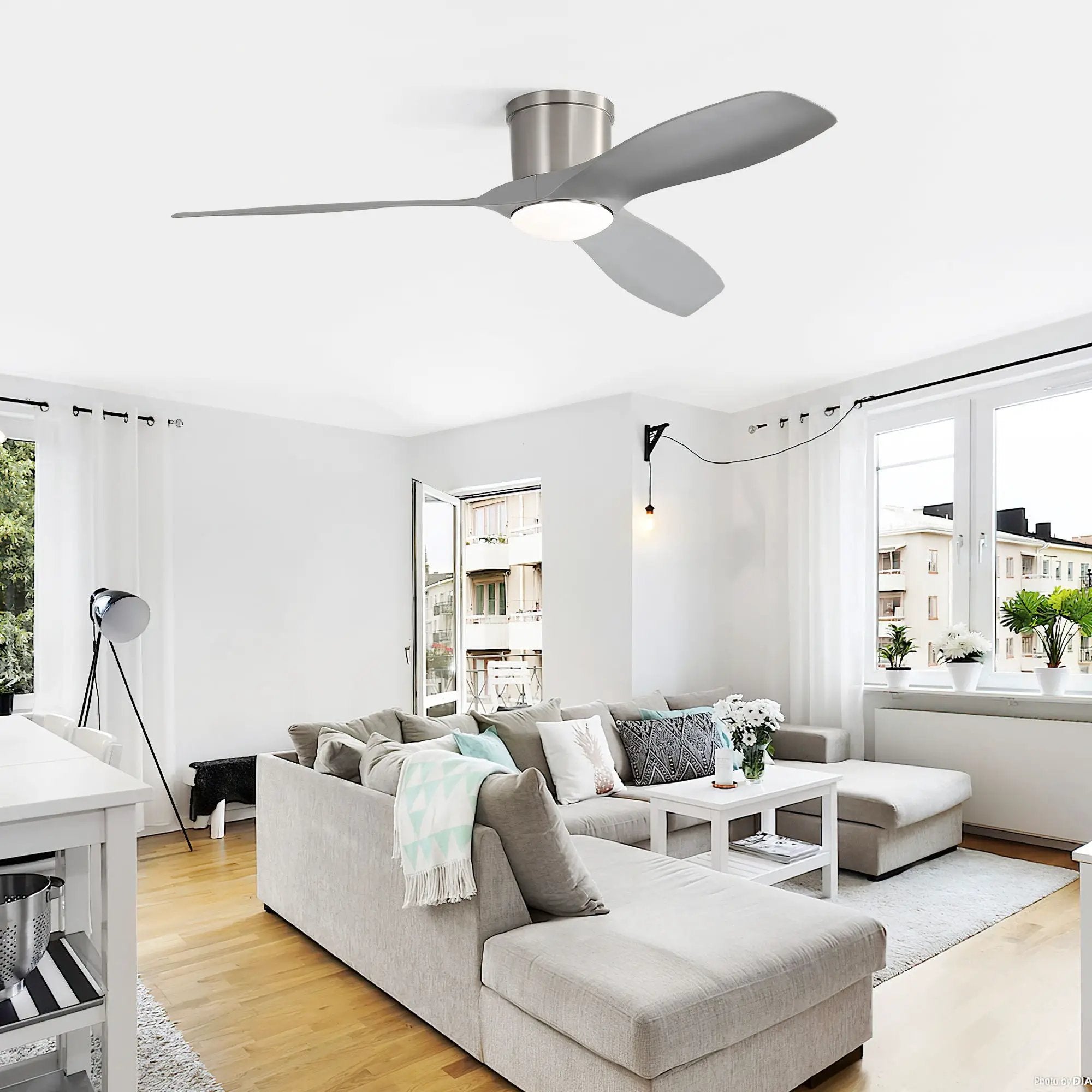 Flush Mount Ceiling Fan With Dimmable LED Light, 3 Blades, Reversible DC Motor Blades For Living Room by Unique Piece Furniture