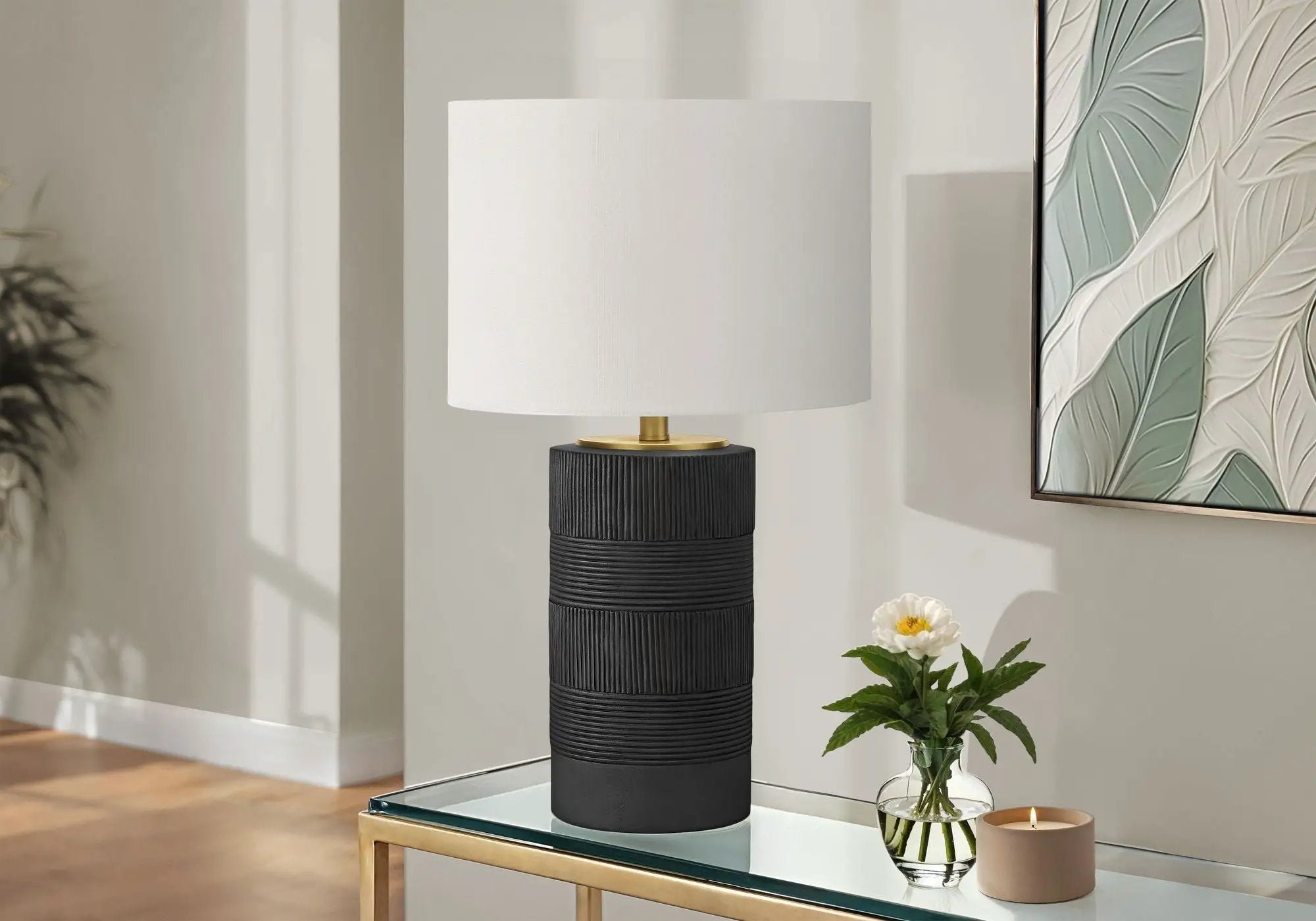 Table Lamp, Lighting, Resin, Contemporary - Black / Cream by Unique Piece Furniture