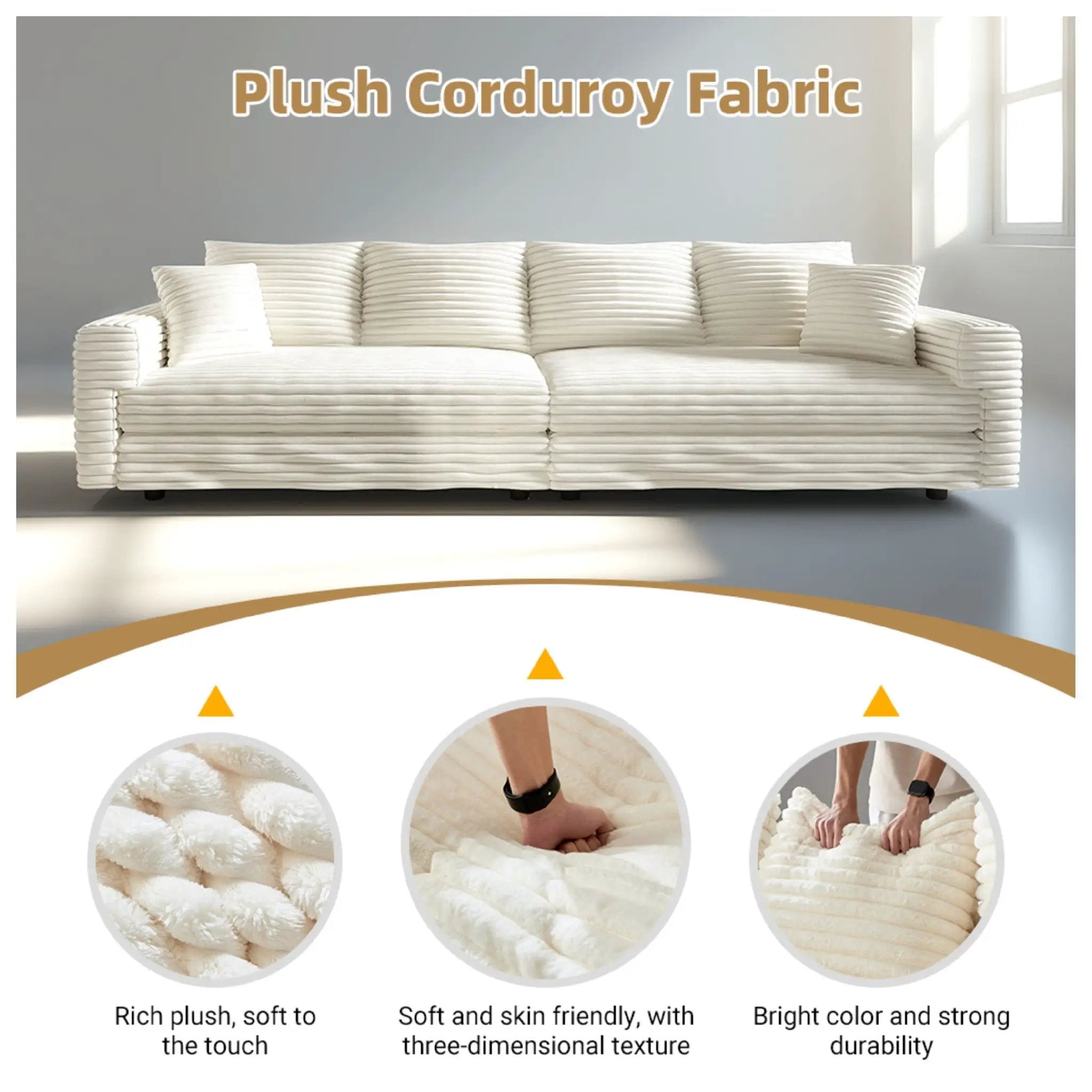 Deep Seat Convertible Sofa With Soft Pillows And Ottomans