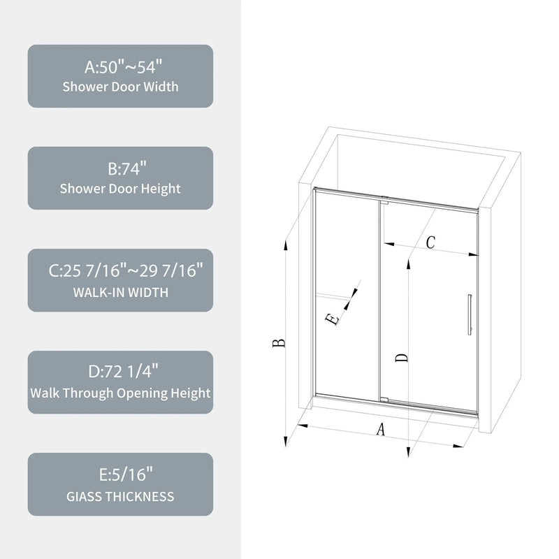 50-54"W x 74"H Pivot Shower Door with 5/16" Tempered Glass - Brushed Nickel Finish by HouseOfZazla