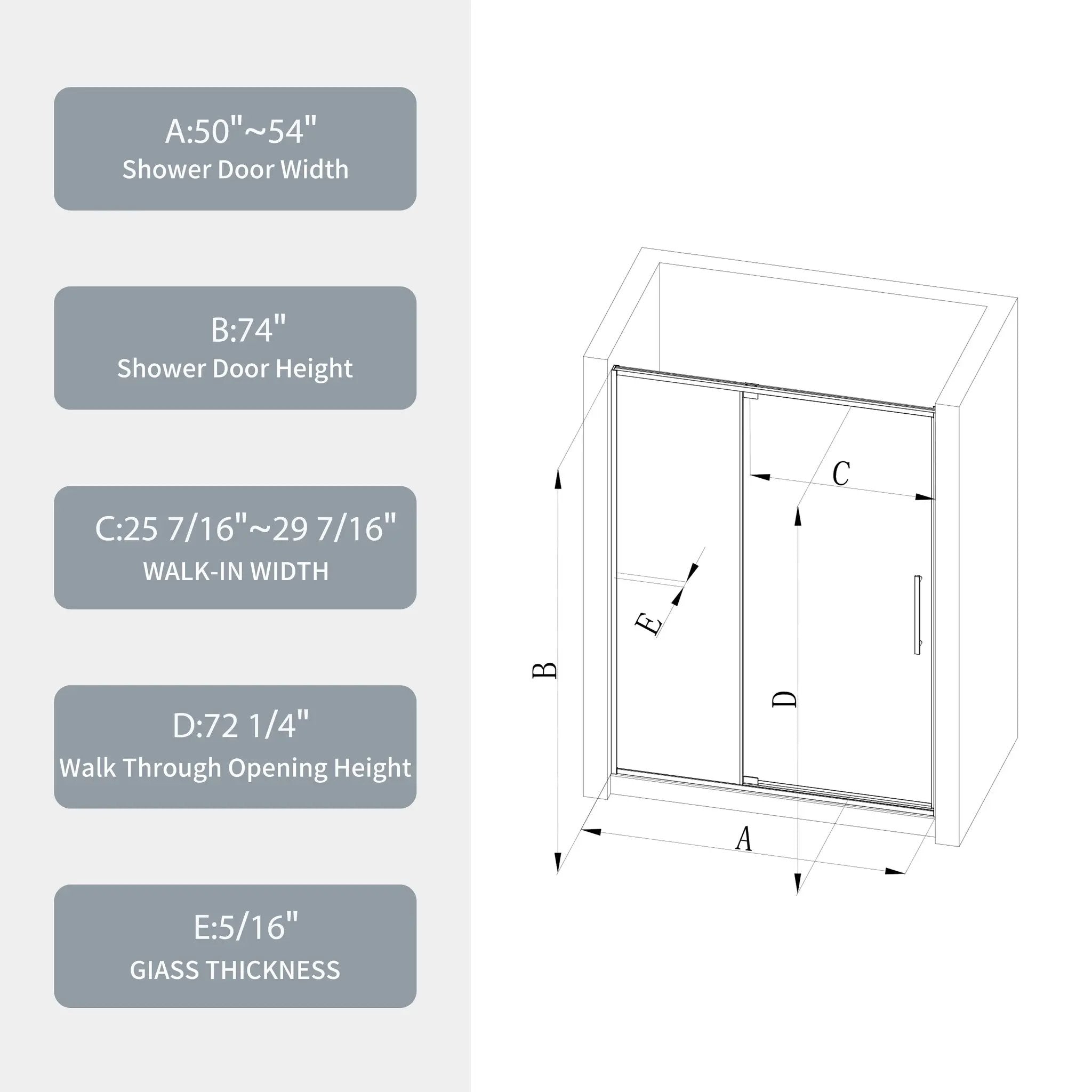 50-54"W x 74"H Pivot Shower Door with Matte Tempered Glass Finish by HouseOfZazla