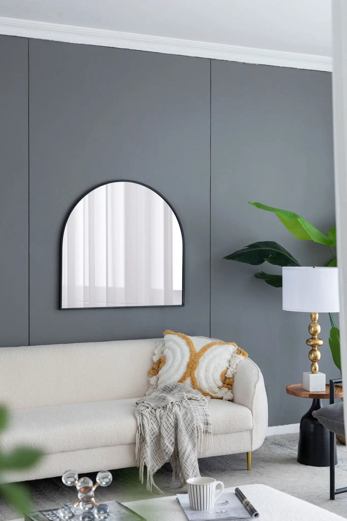 Arched Mirror With Metal Frame, Wall Mirror For Living Room Bedroom Entryway by Unique Piece Furniture