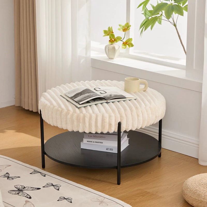Modern Upholstered Round Ottoman Coffee Table With Storage Shelf by Unique Piece Furniture