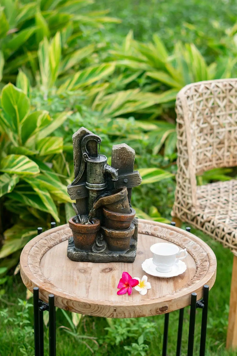 Water Fountain With Antique Water Pump Design And LED Light - Brown / Gray by HouseOfZazla