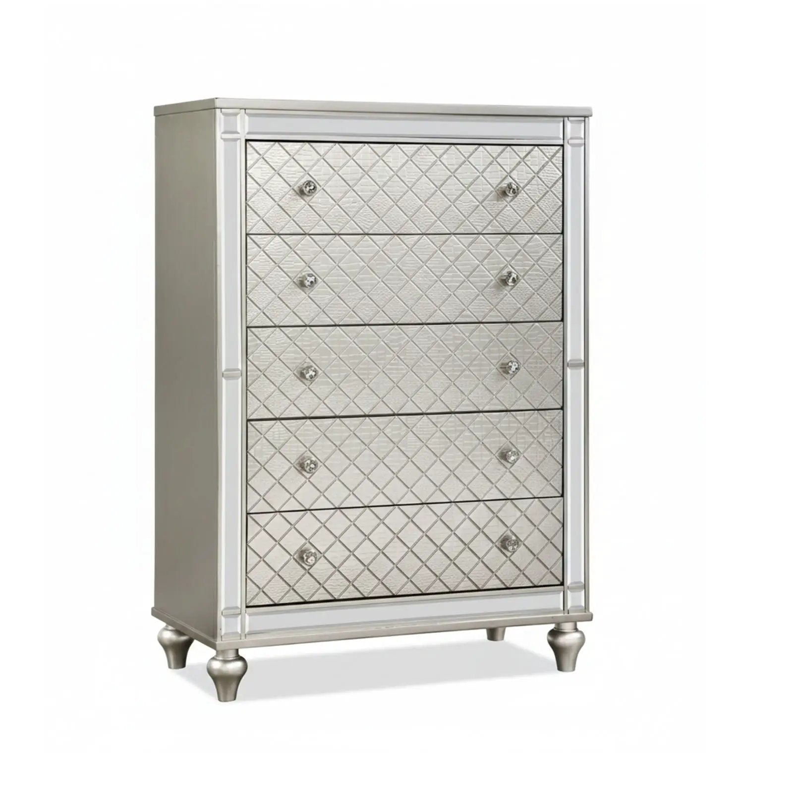 5 Drawer Bedroom Chest With Diamond Patterned Fronts - Silver by Unique Piece Furniture