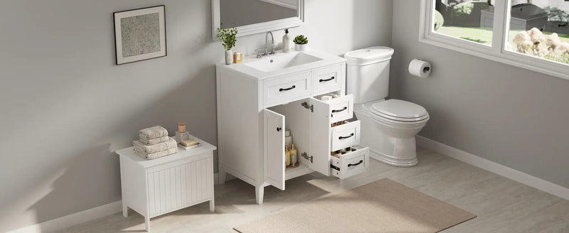 30" White Bathroom Vanity with Ceramic Sink by HouseOfZazla
