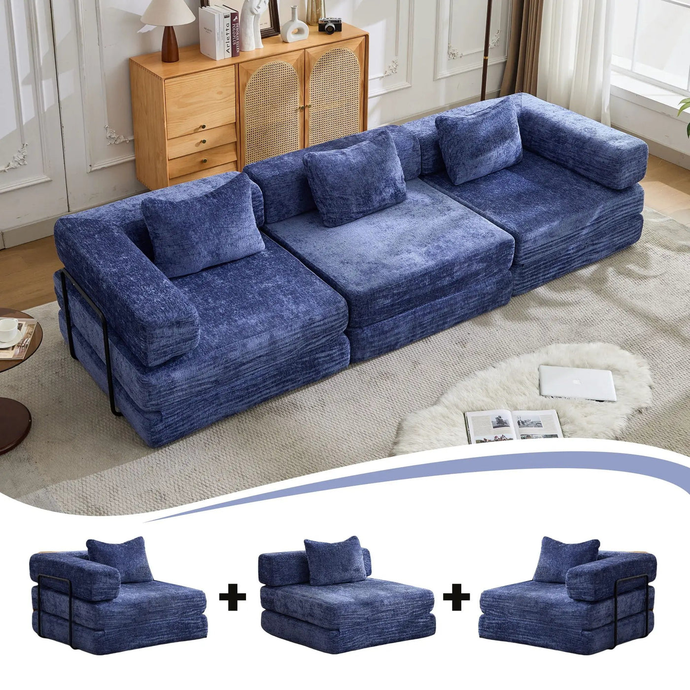 Convertible Floor Sofa Bed, Boneless Modular Sectional Sofa For Living Room by Unique Piece Furniture