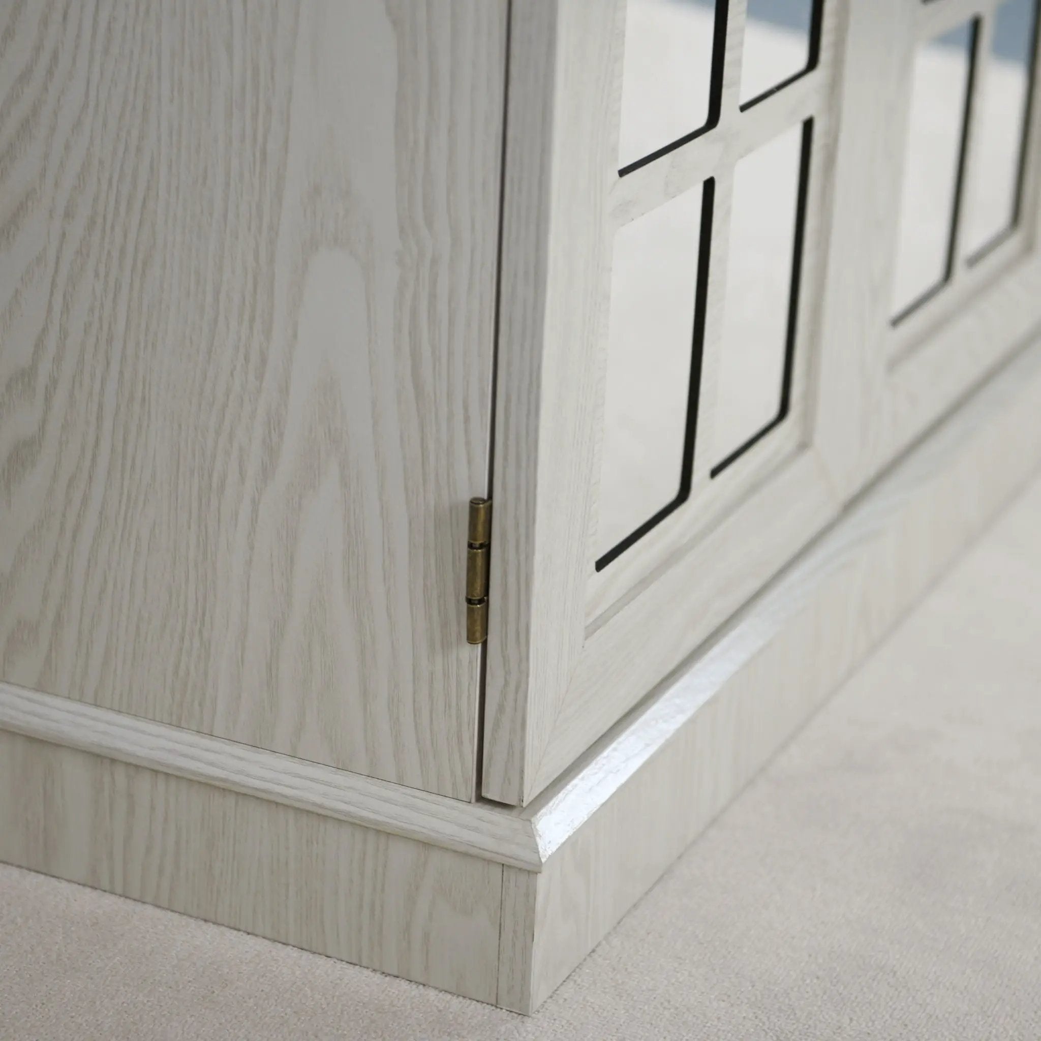 Sideboard Cabinet With Mirrored Doors, Adjustable Shelf, Metal Handles