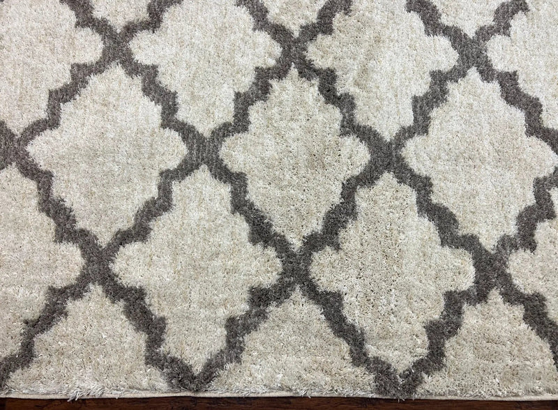Modern Shag Rug, Ivory and Gray, Diamond Panel Design, Room Sized Area Rug by Jewel Rugs