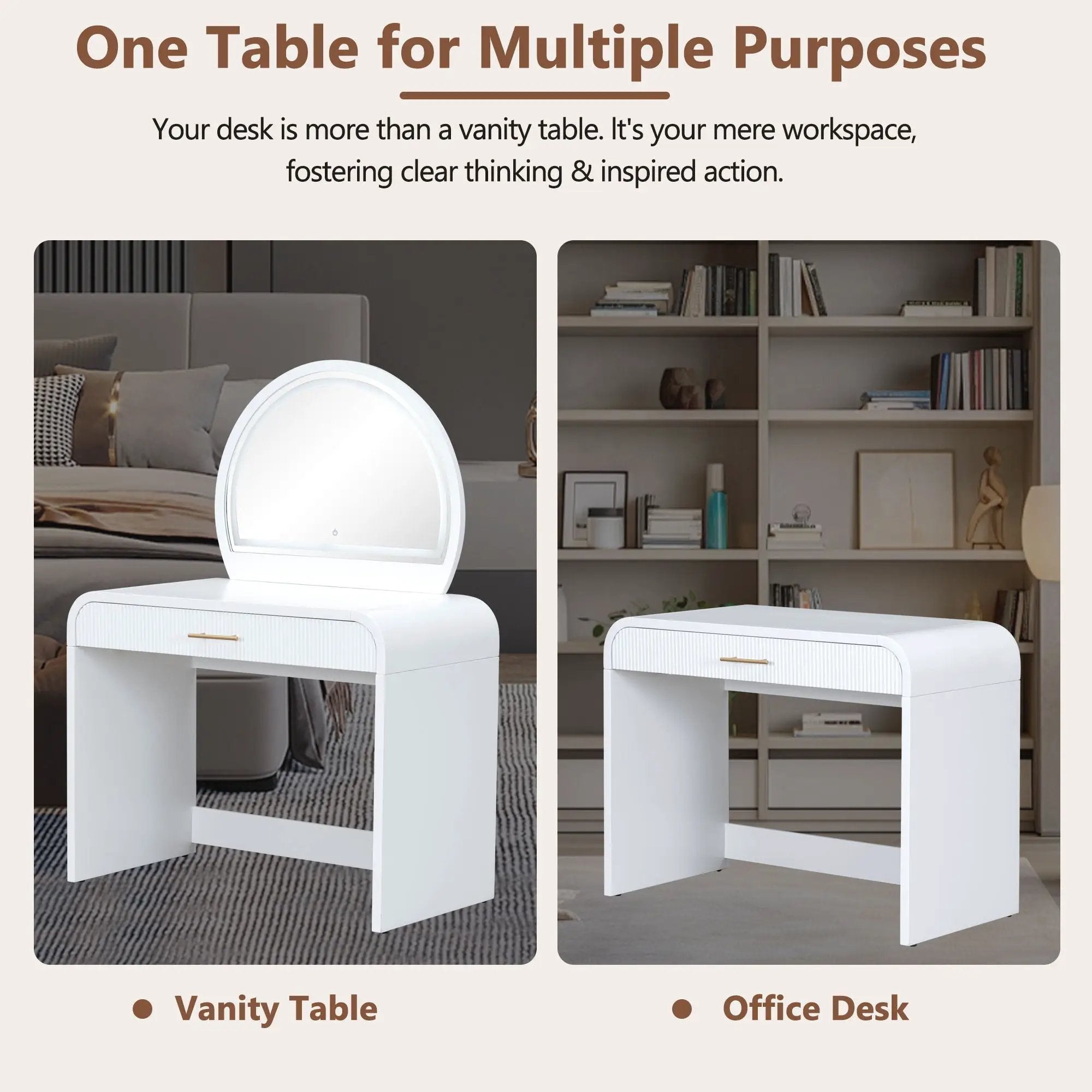 Makeup Vanity Table With Mirror Touch Screen Lighted Mirror, Dressing Table With Drawer For Bedroom - White by Unique Piece Furniture