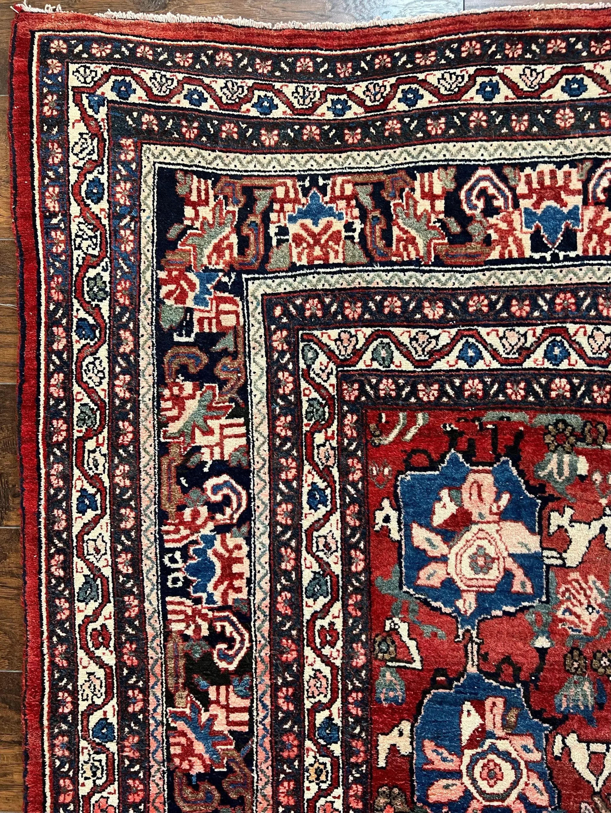 Antique Persian Bijar Rug 9x12 - Allover Motif, Red & Blue by Jewel Rugs