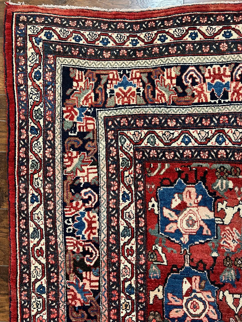 Antique Persian Bijar Rug 9x12 - Allover Motif, Red & Blue by Jewel Rugs