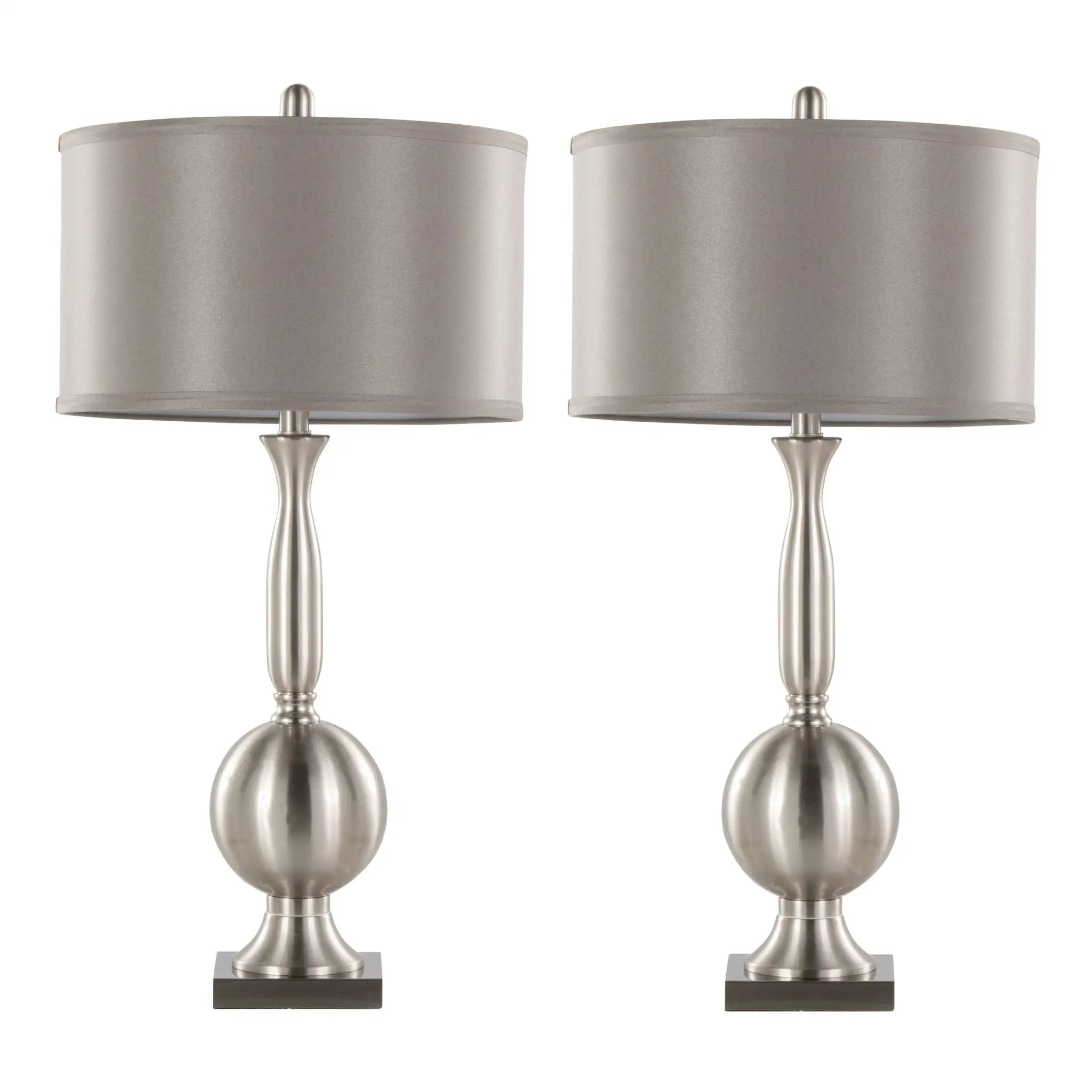 Joan - Contemporary Table Lamp (Set of 2) - Nickel / Gray Satin by HouseOfZazla