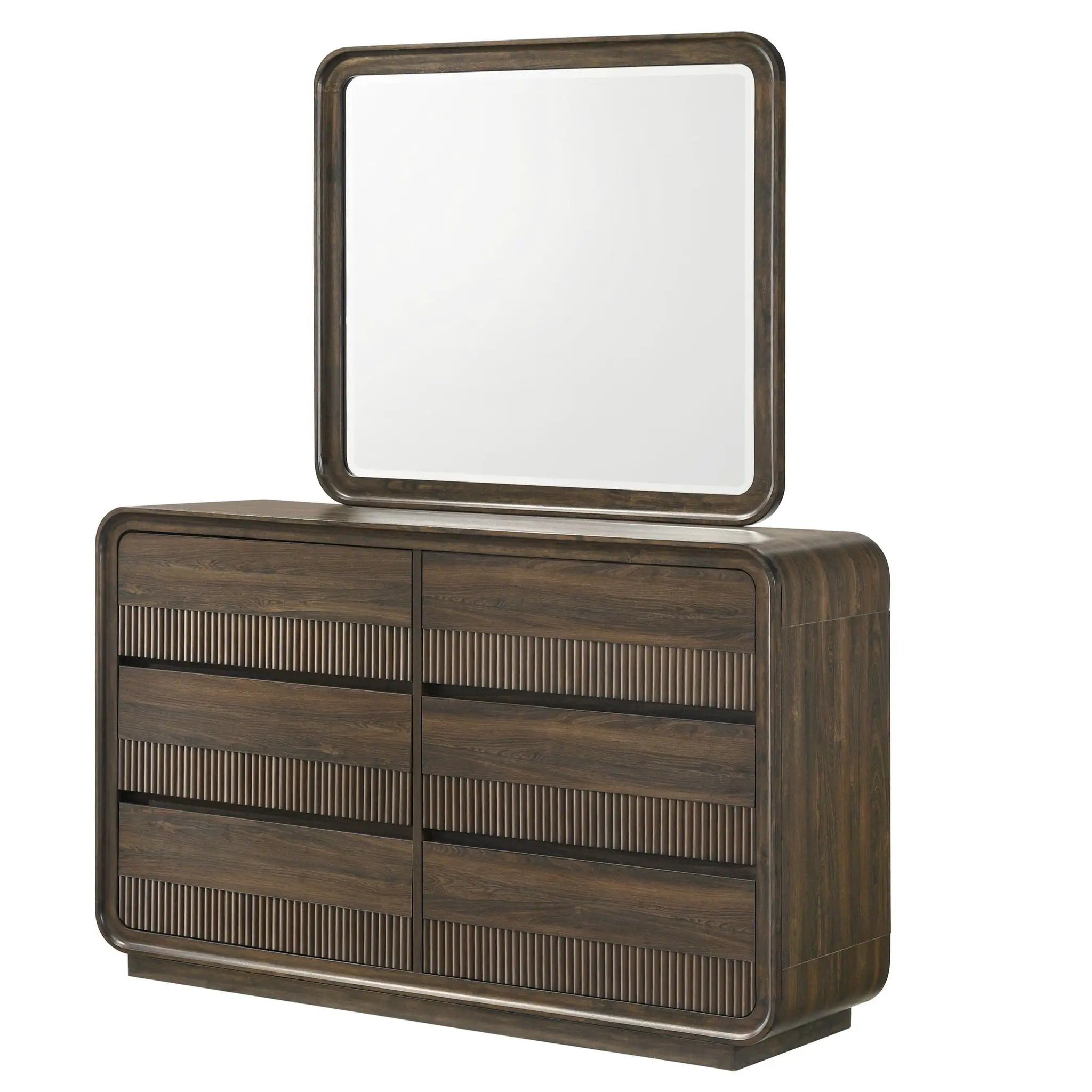 Flair Rounded Edges 1 Piece Dresser, 6 Drawer Storage Bedroom Furniture - Brown by Unique Piece Furniture