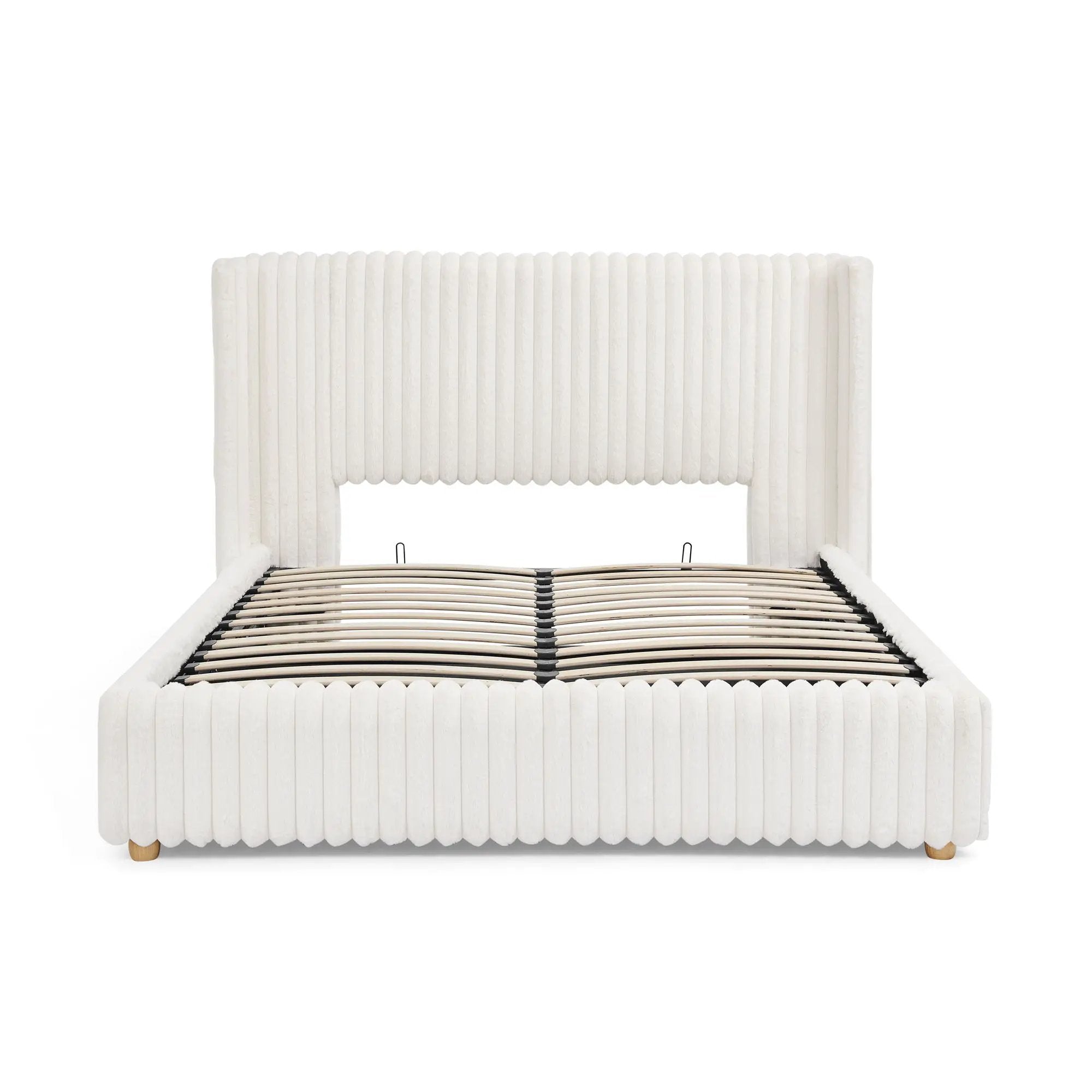 Functional Vertical Striped Bed With Gas Lift Storage by Unique Piece Furniture