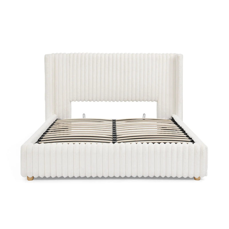 Functional Vertical Striped Bed With Gas Lift Storage by Unique Piece Furniture