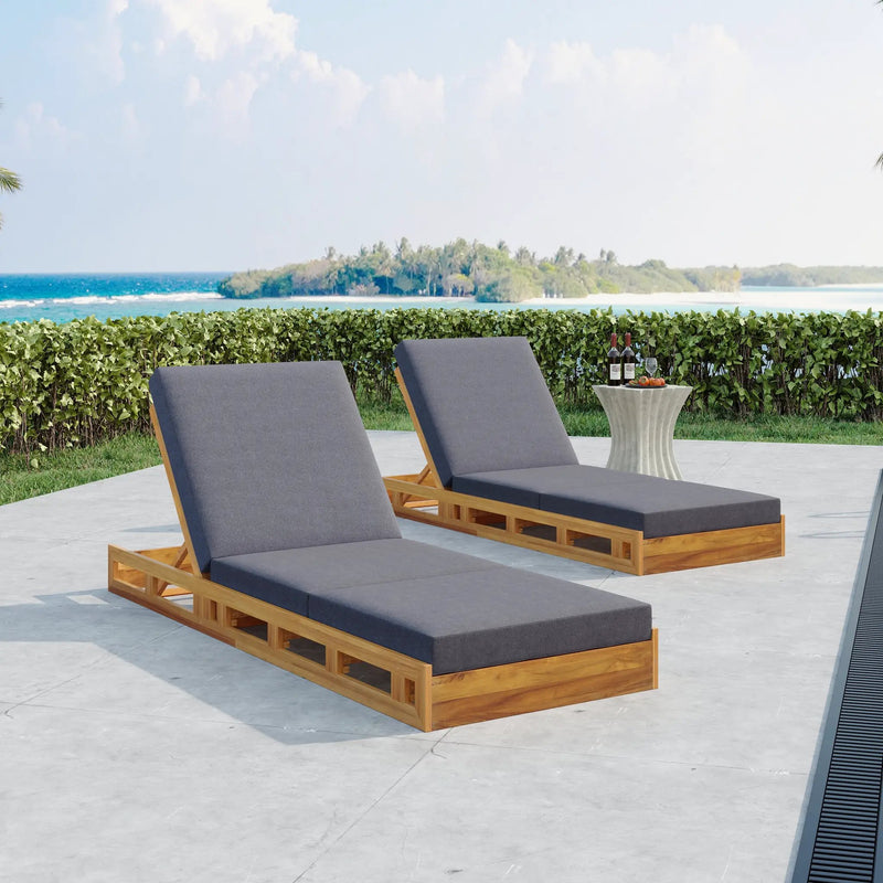 Lounge Chaise Set, Acacia Solid Wood with Lounge Cushion by HouseOfZazla