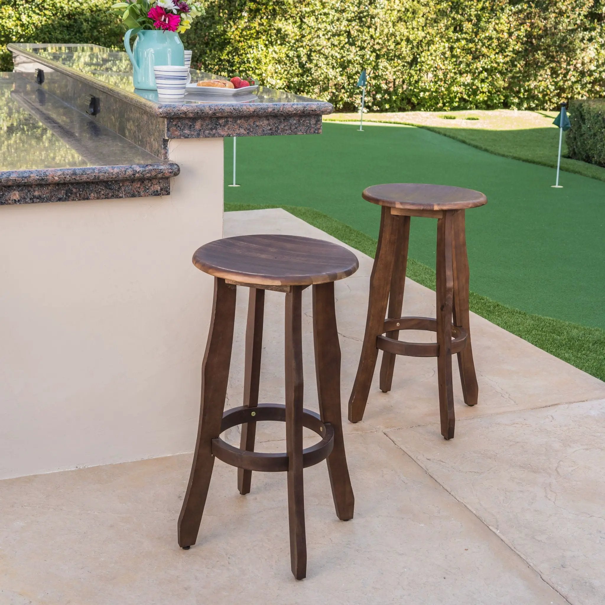 Primrose Outdoor Acacia Wood Barstools With Foot Rest (Set of 2) - Dark Brown by HouseOfZazla