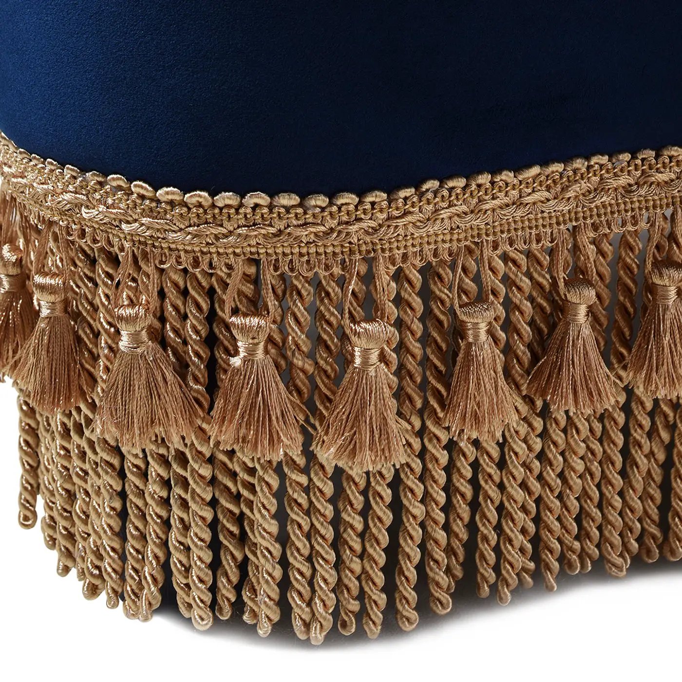 Ellen - Upholstered Clover Ottoman With Gold Bullion Fringe - Navy Blue by Unique Piece Furniture