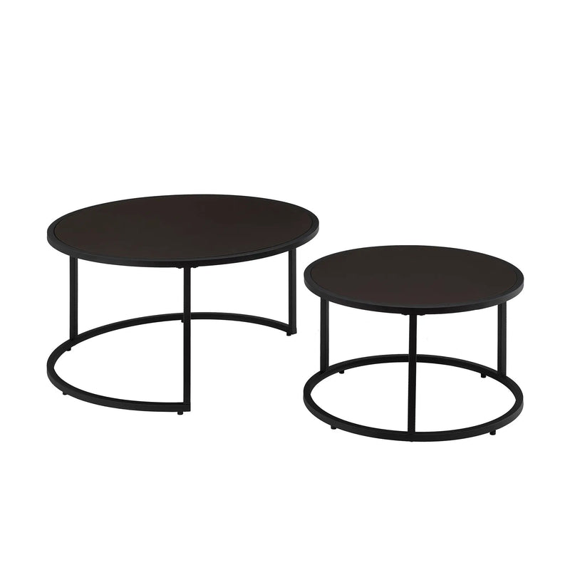 Modern Faux Leather Nesting Round Coffee Table Set - Dark Brown by HouseOfZazla