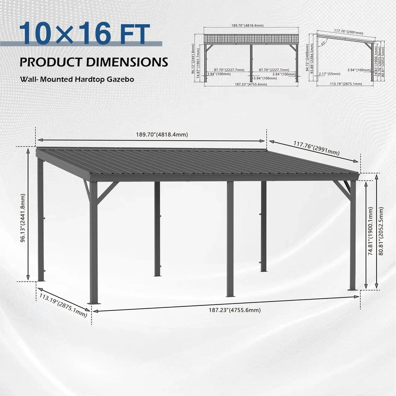 10'x16' Hardtop Wall Mounted Gazebo by HouseOfZazla