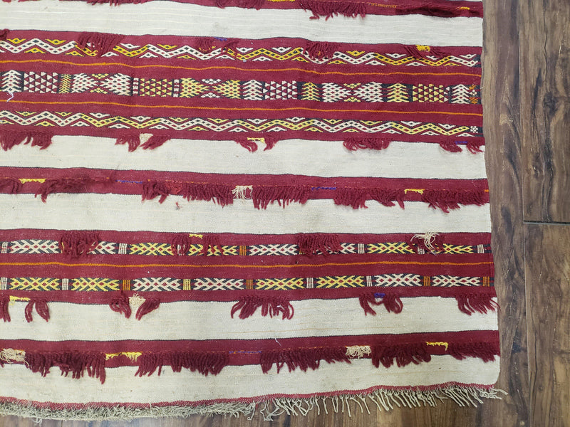 Antique Turkoman Yamud Rug 3x5 ft, 1920s Turkmen Sofreh Table Cover, Bohemian Rug, Tribal Collectible, Striped Rug, Handmade Ivory and Red by Jewel Rugs