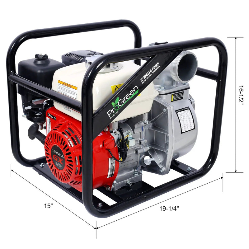 Honda - Gx160 Engine Water Pump 3" 264Gpm With 3In Npt Coupler And 25Ft Flat Hose, Aluminum - Black / Red by HouseOfZazla