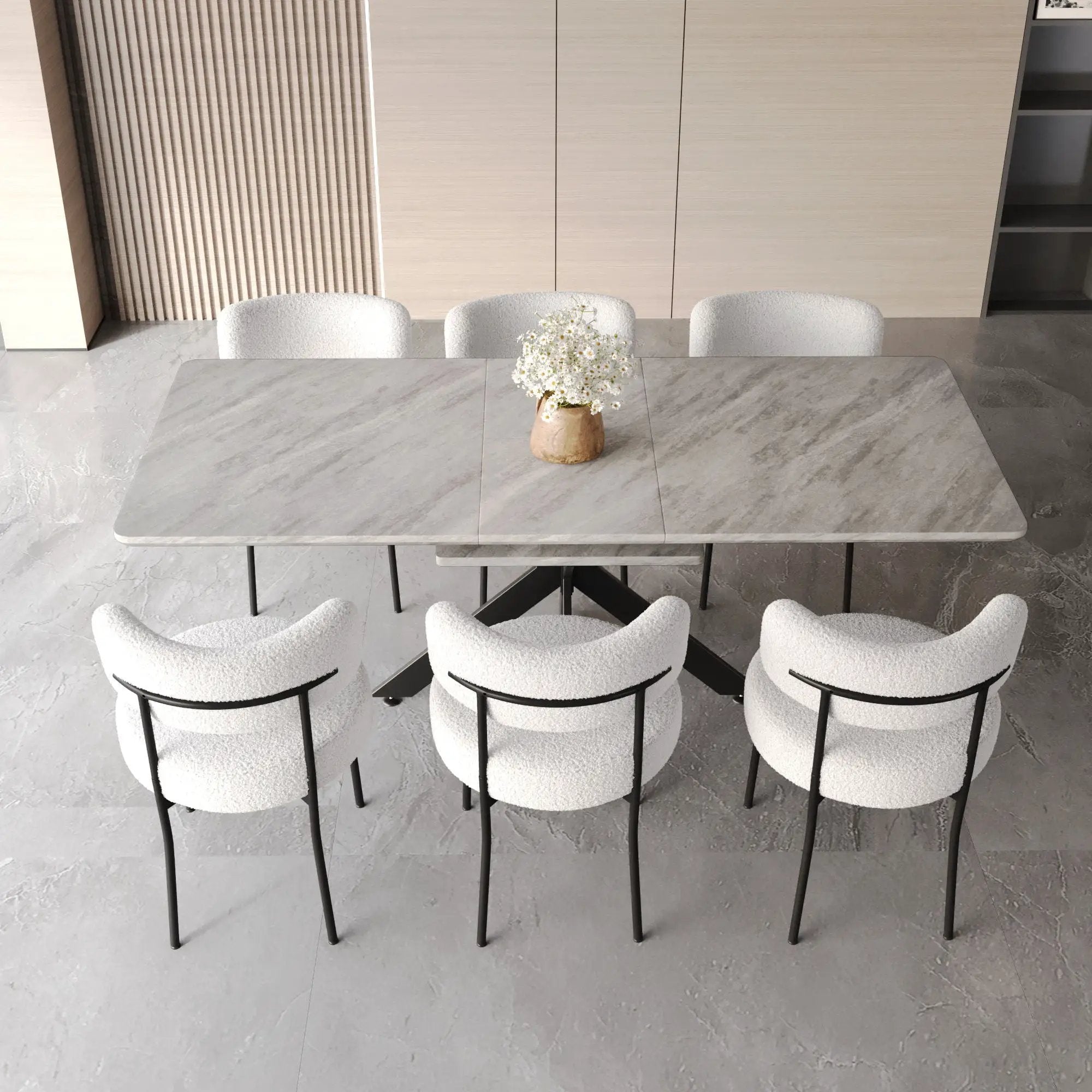 Extendable Dining Table Set With Curved Backrest Upholstered Chairs by Unique Piece Furniture