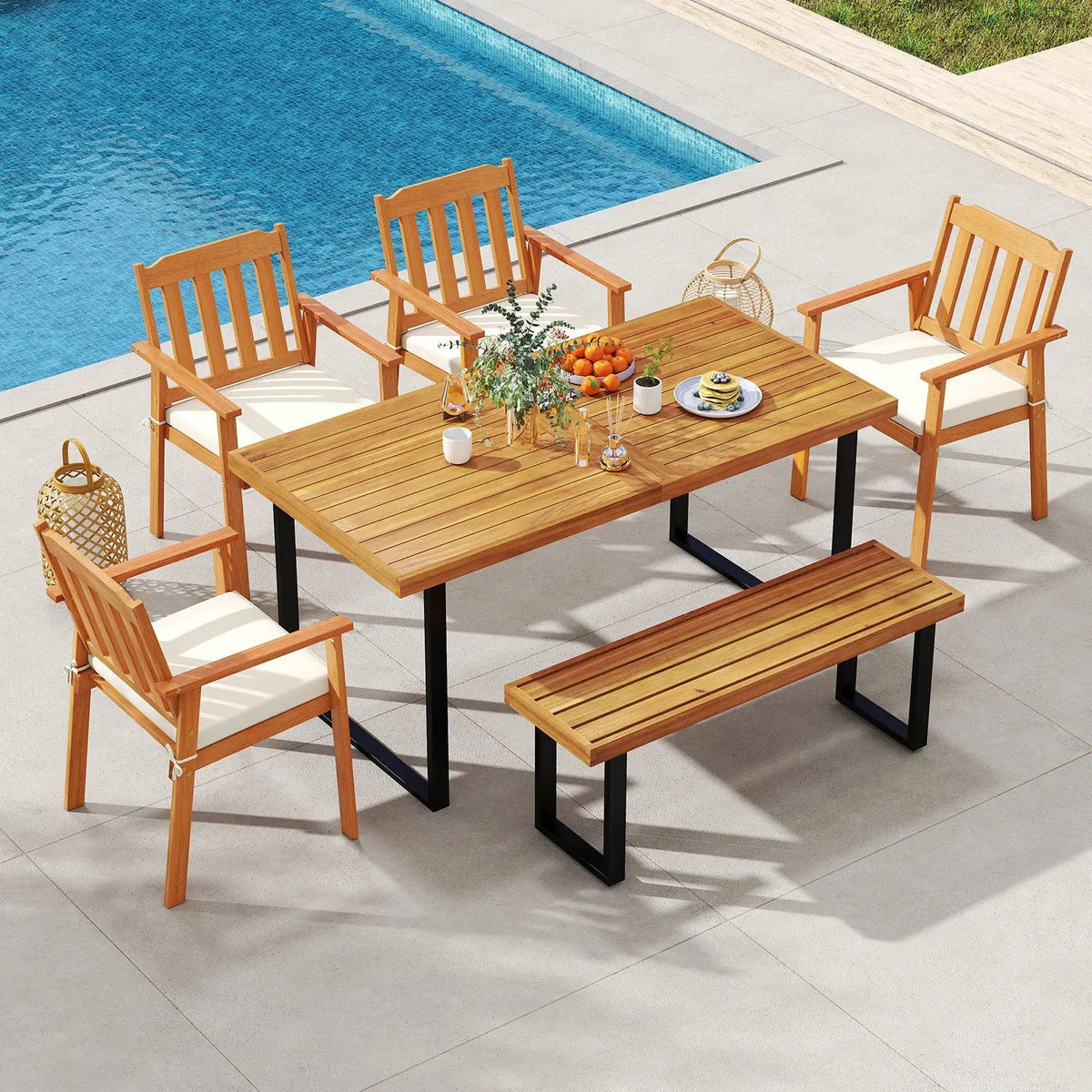 Acacia Wood Outdoor Bench 48 Inch Long Patio Dining Bench, photo 11 of 16