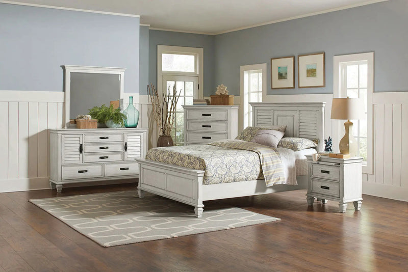 Franco 5-piece Eastern King Bedroom Set Distressed White by Unique Piece Furniture