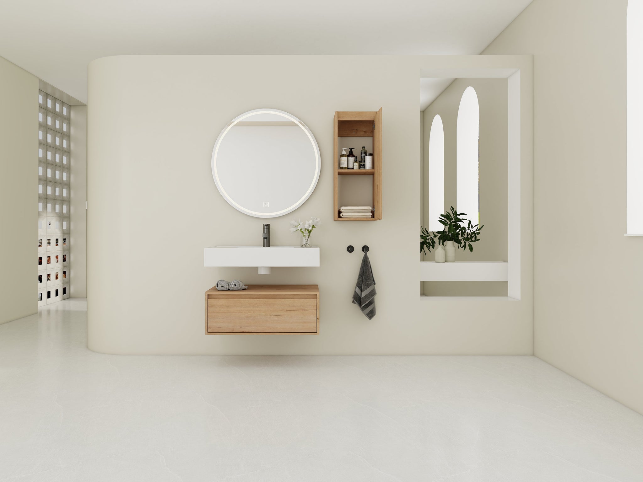30-Inch Wall-Mounted Bathroom Vanity with Resin Sink and Side Cabinet by HouseOfZazla