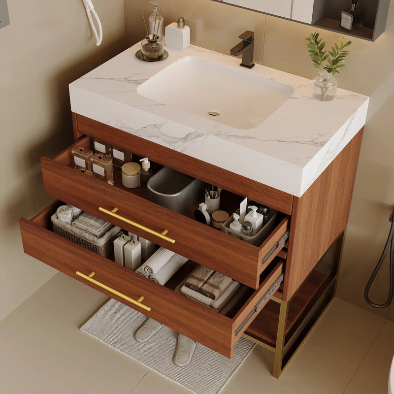 29.9" Modern Free-standing Bathroom Vanity with Sintered Stone Top by HouseOfZazla