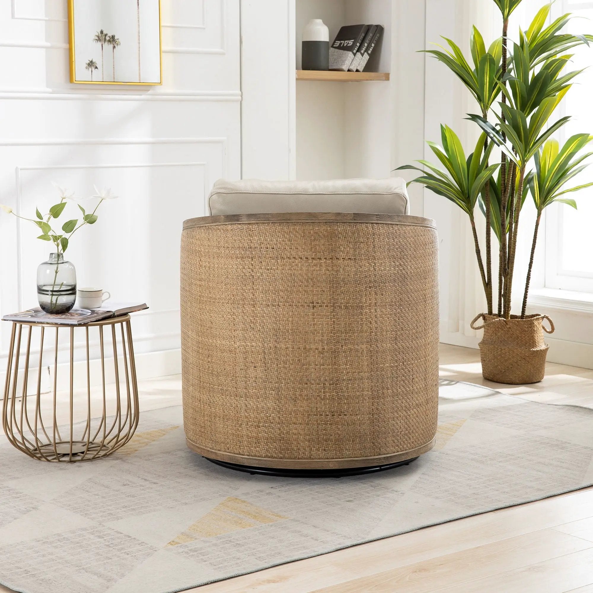 Barrel, Comfy Round Accent Sofa Chair With 360 Degree Swivel, Leisure Arm by HouseOfZazla