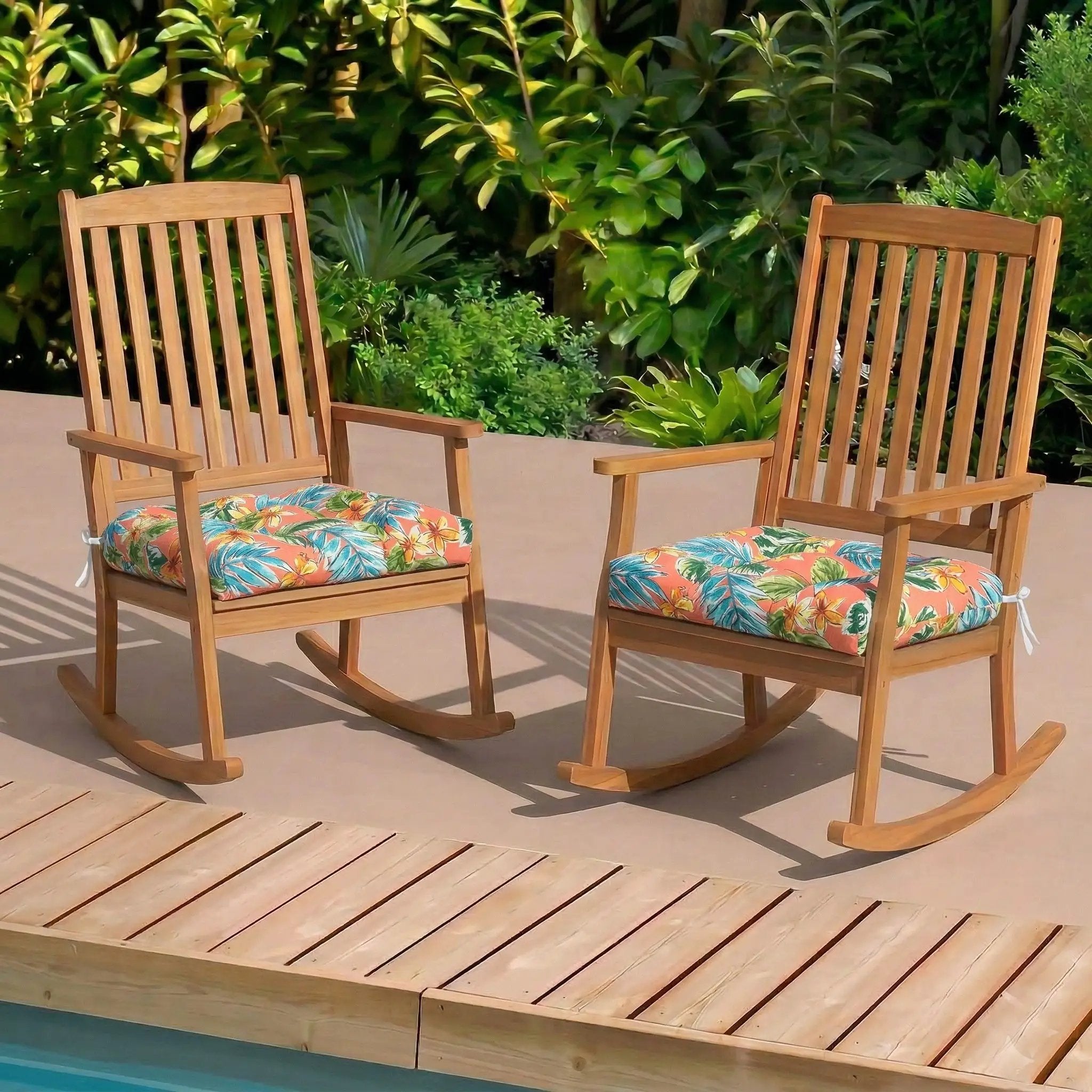 Outdoor Chair Cushions Set of 2, 19 x 19 x 4 Inch Tufted Seat Cushions with Ties by HouseOfZazla