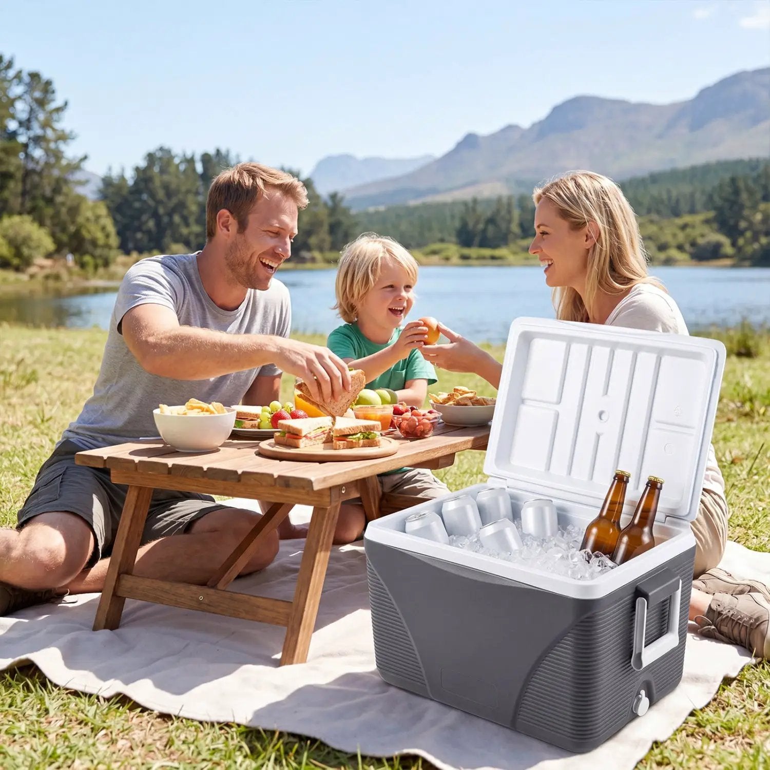 43 Quart Portable Hard Cooler with Cup Holders - Black by DirectDeals