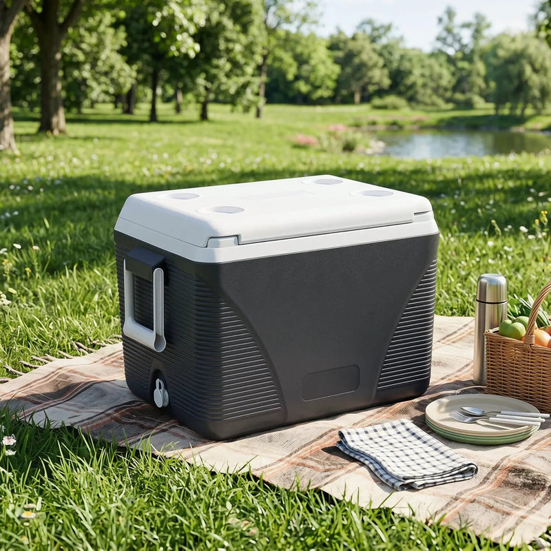43 Quart Portable Hard Cooler with Cup Holders - Black by DirectDeals