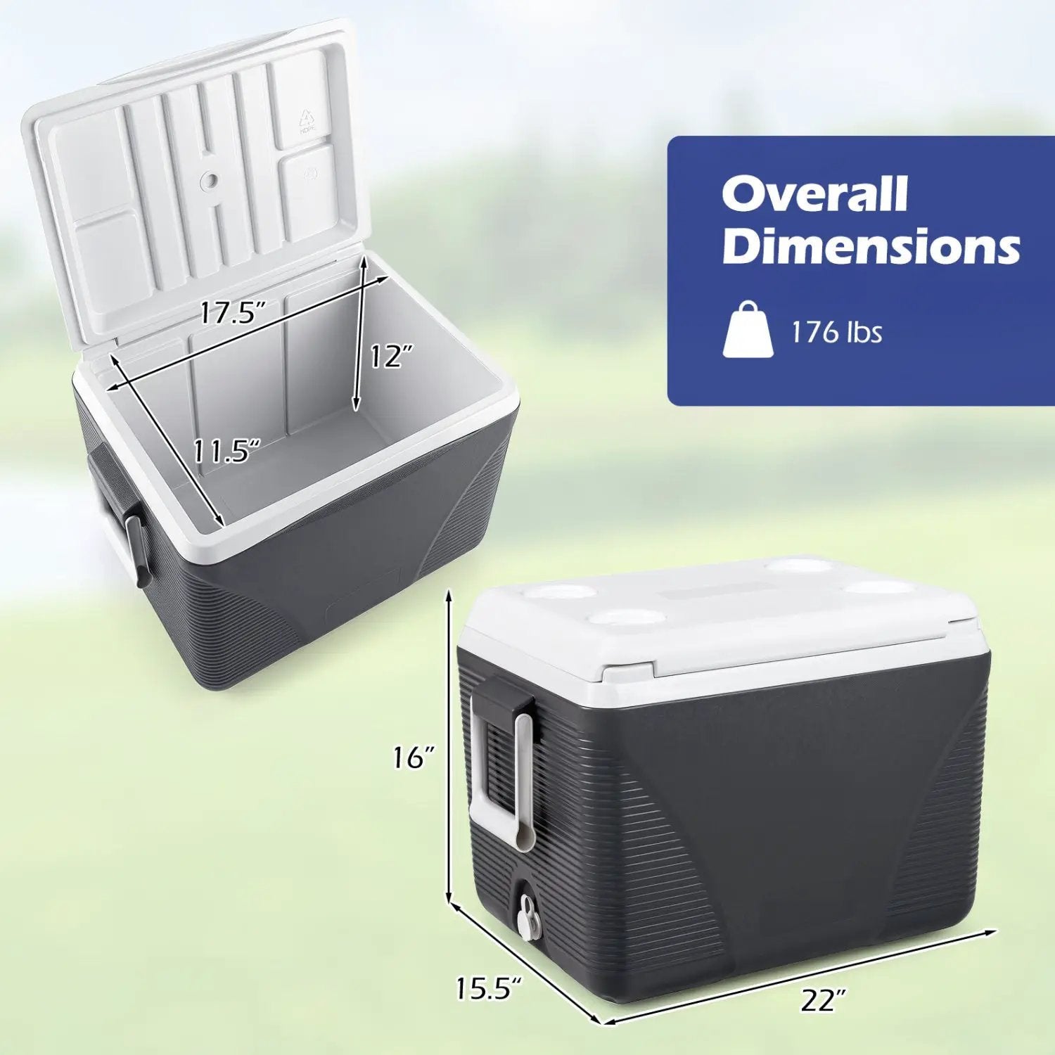 43 Quart Portable Hard Cooler with Cup Holders - Black by DirectDeals