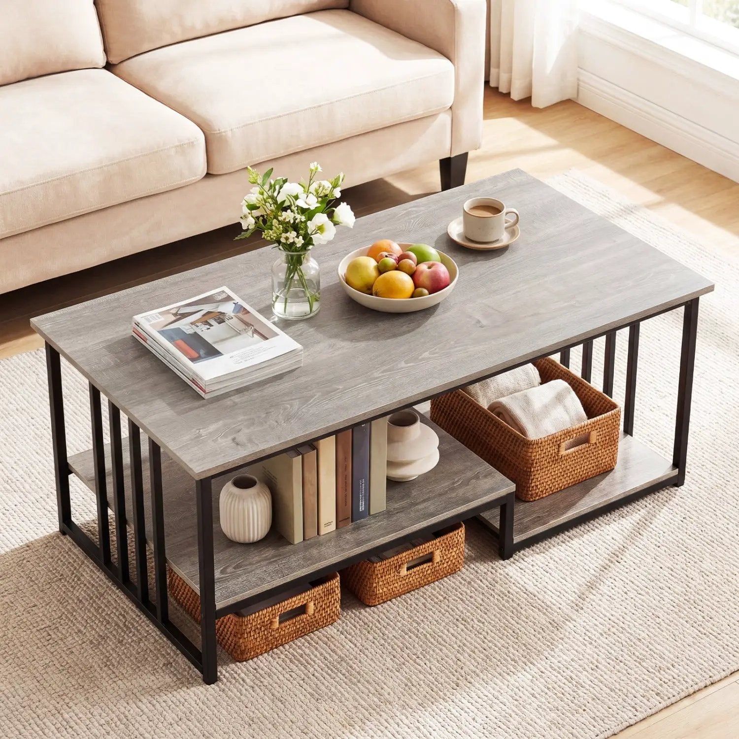 43.5" Coffee Table 2-Tier with Open Storage Shelf by DirectDeals