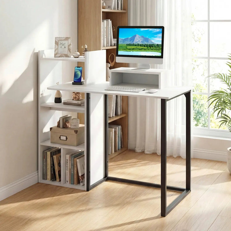 43.5" Computer Desk with Charging Station and Ergonomic Monitor Stand-White by DirectDeals