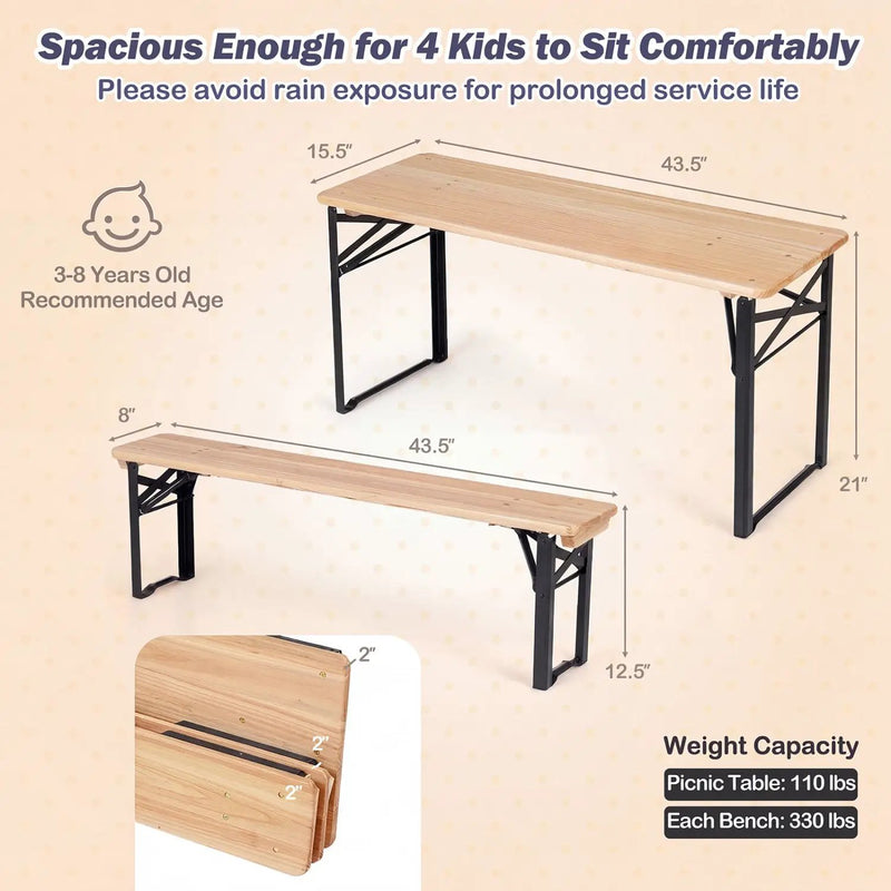43.5 Inch Folding Kids Picnic Table & Bench Set No Assembly Wooden Toddler Table by DirectDeals