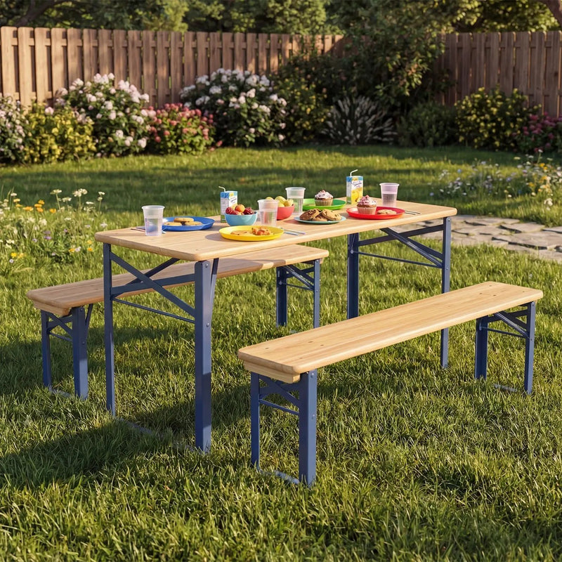 43.5 Inch Folding Kids Picnic Table & Bench Set No Assembly Wooden Toddler Table by DirectDeals