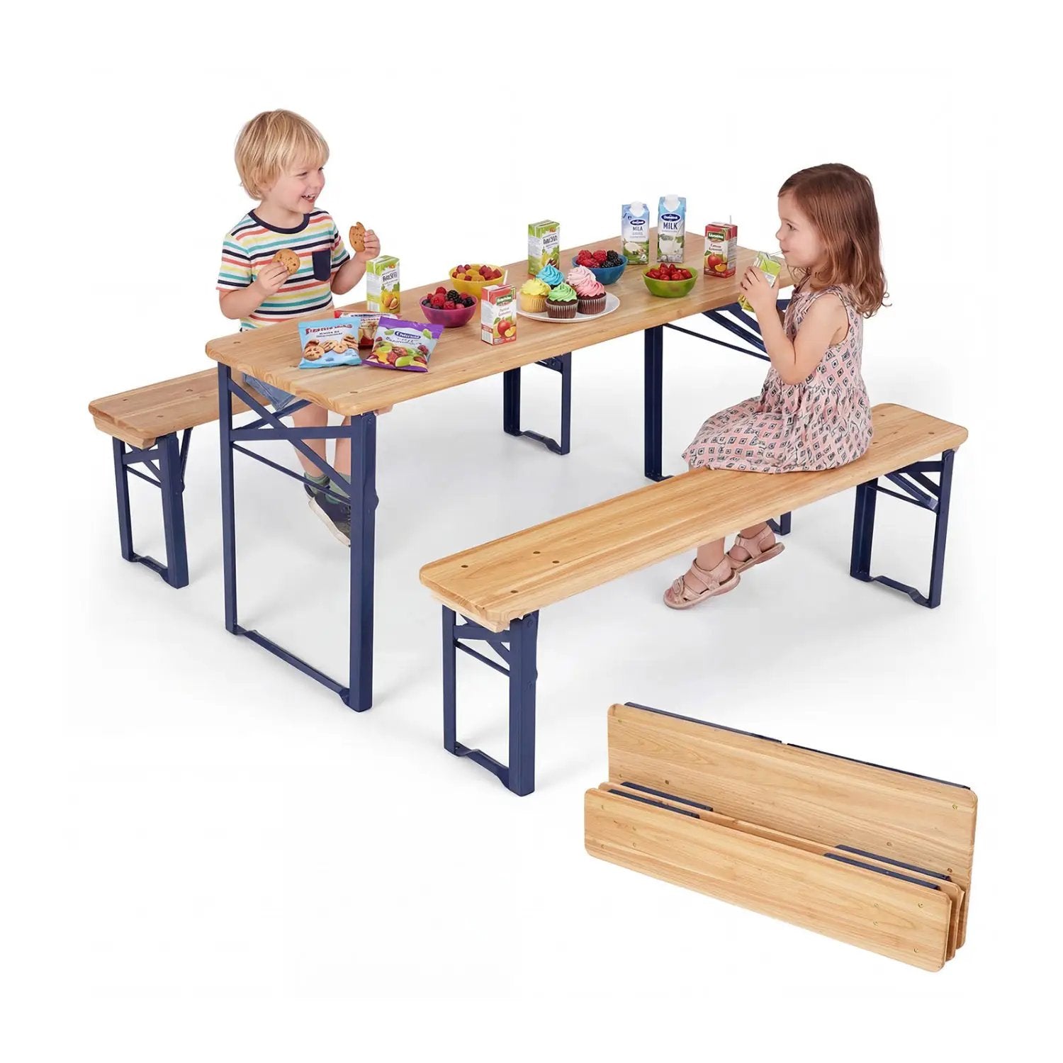 43.5 Inch Folding Kids Picnic Table & Bench Set No Assembly Wooden Toddler Table by DirectDeals